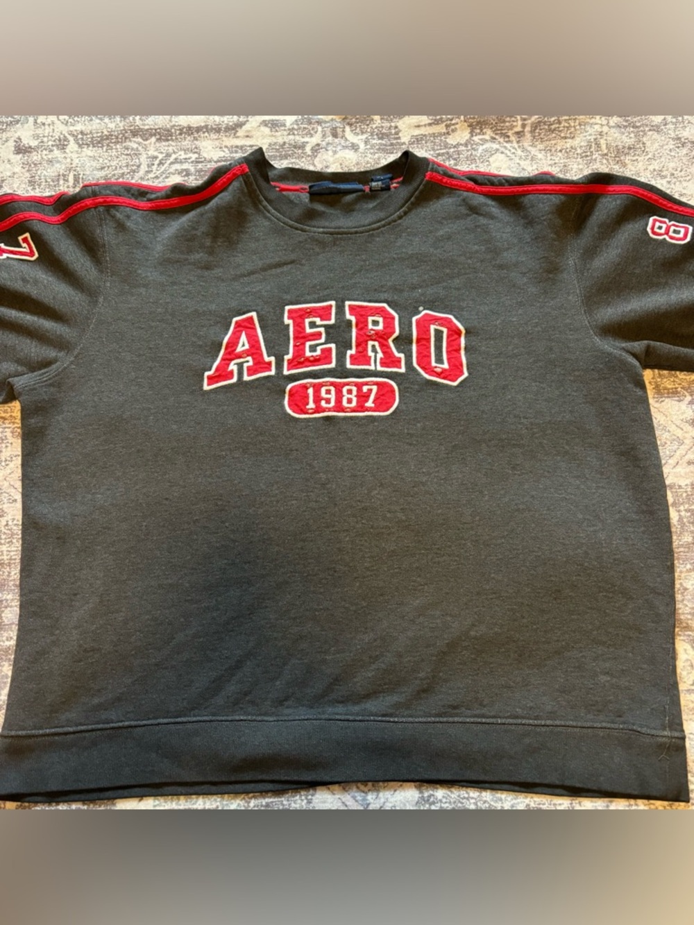 VTG Aeropostale Womens Sweatshirt L Gray Red Spell Out Y2K Pullover Crew Neck